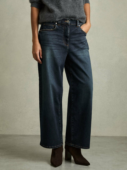 Reiss Petite Denim Culotte Jeans in Dark Blue