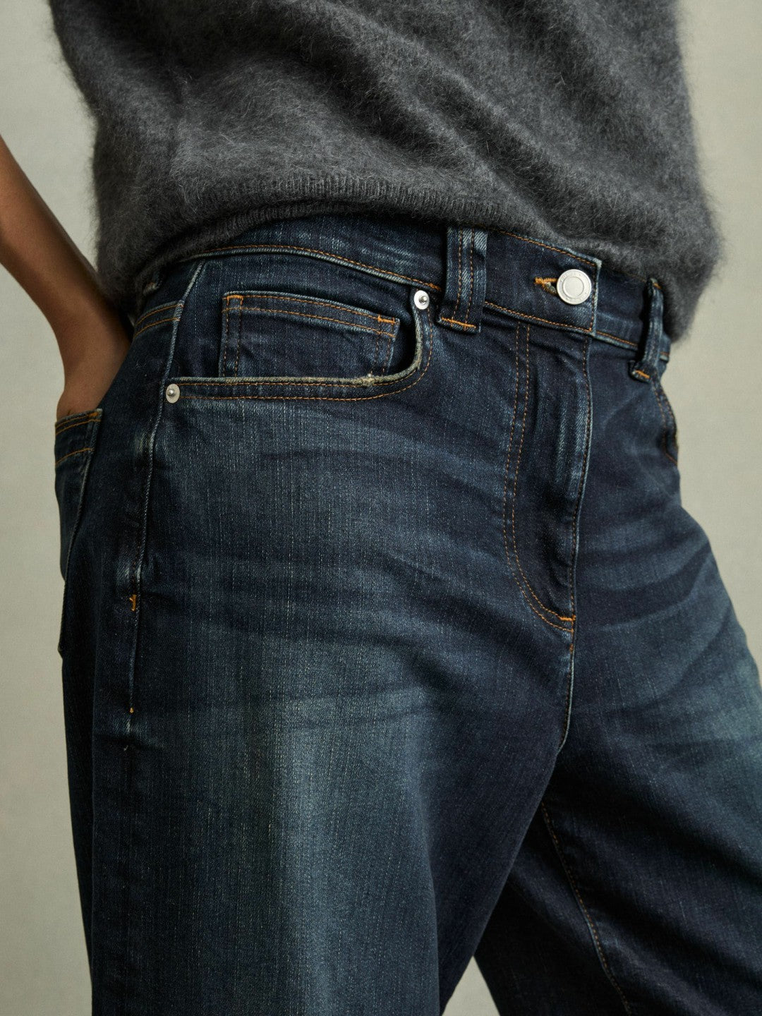 Reiss Petite Denim Culotte Jeans in Dark Blue