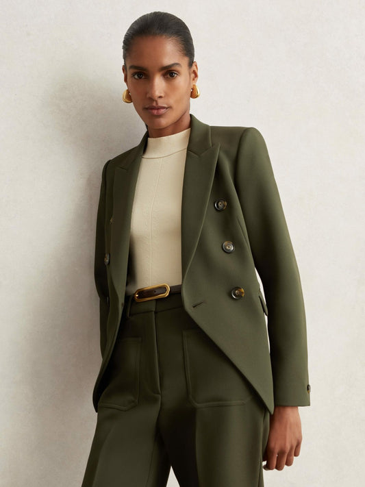 Reiss Twill Double-Breasted Blazer in Green