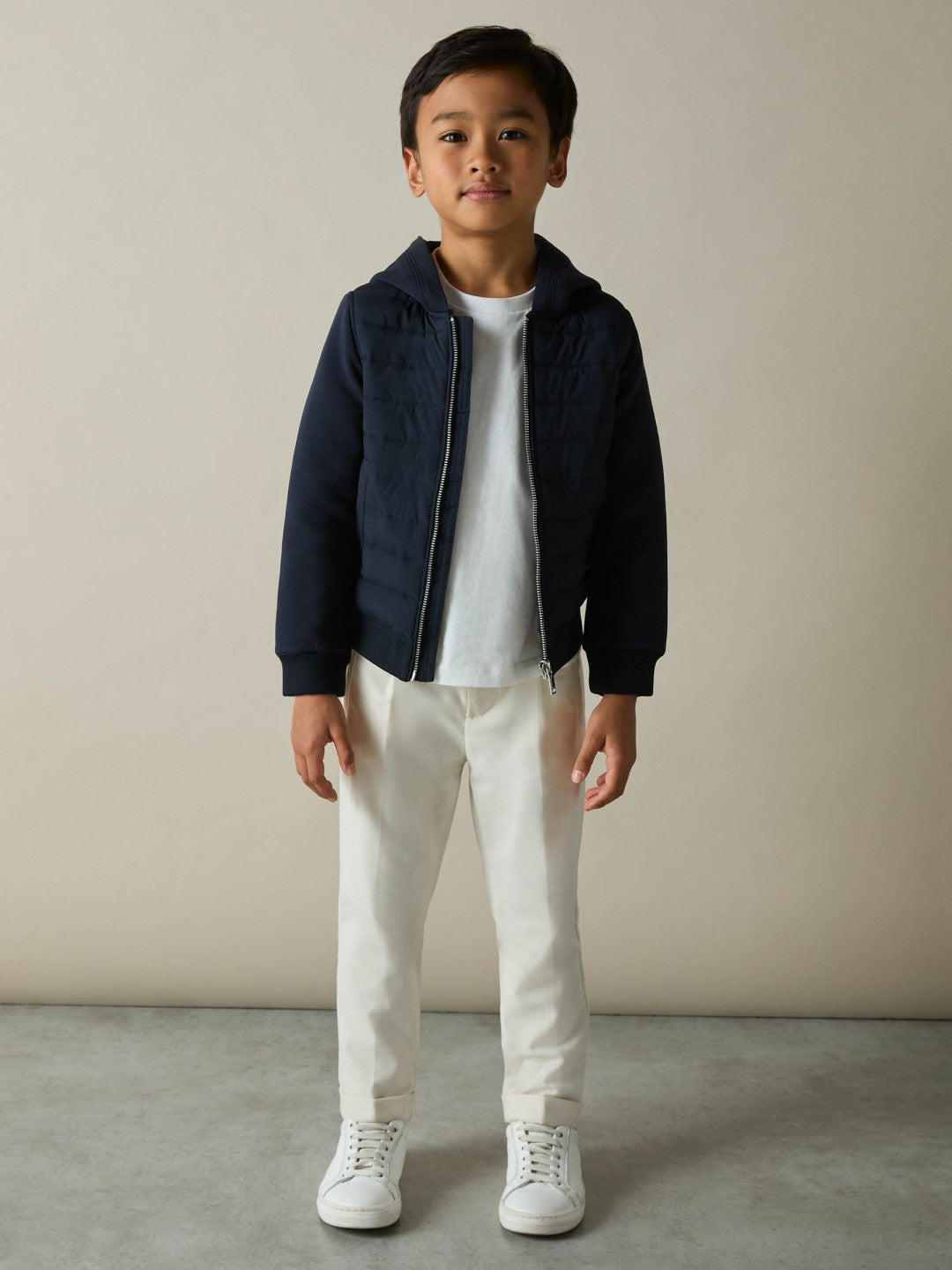 Reiss 9-13 yrs Interlock Hybrid Hooded Puffer Jacket in Navy