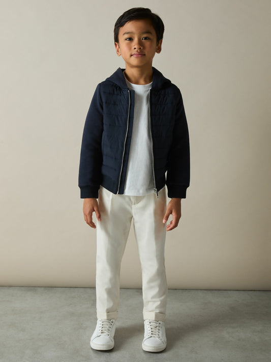 Reiss 3-9 yrs Interlock Hybrid Hooded Puffer Jacket in Navy