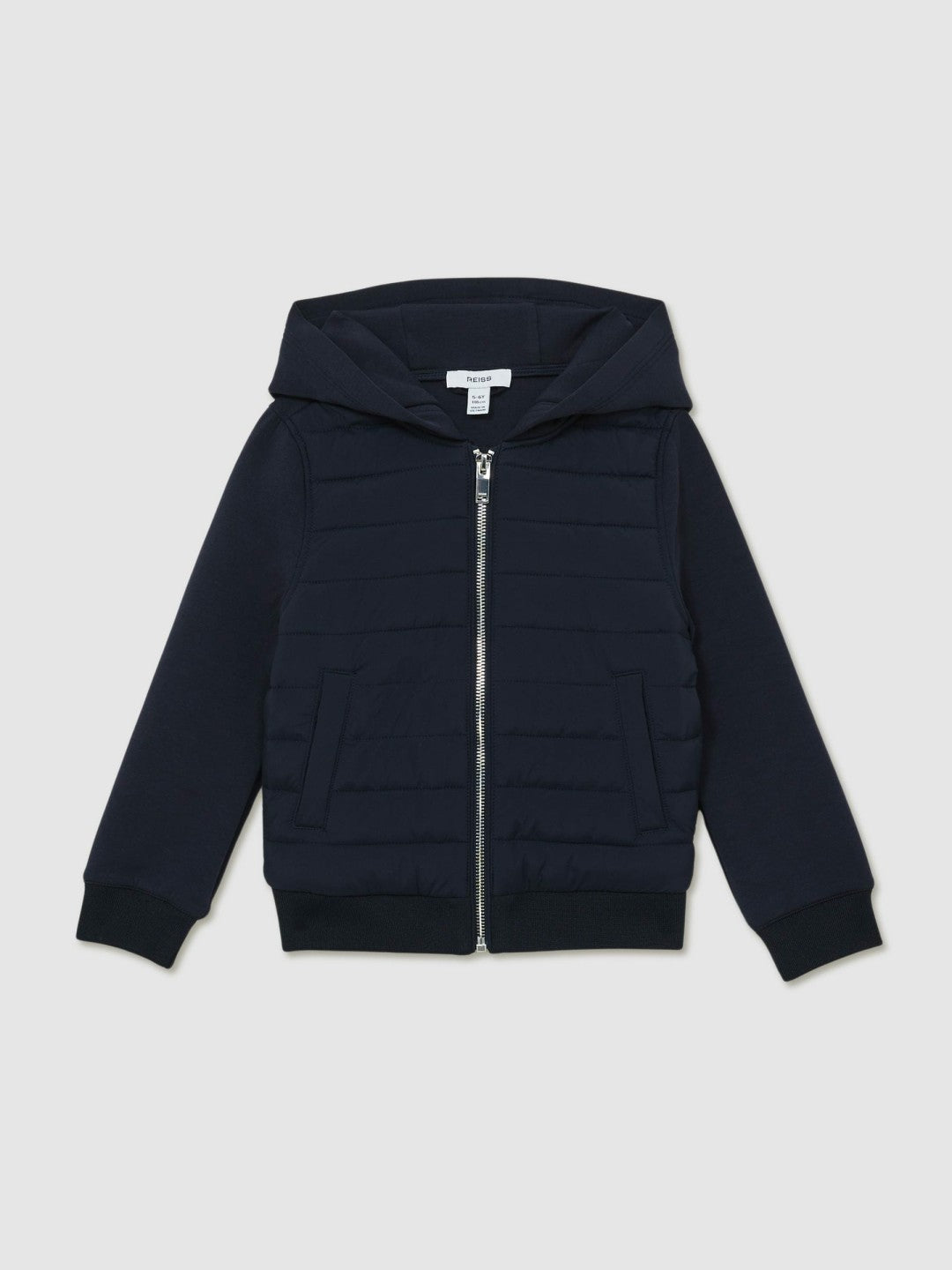 Reiss 3-9 yrs Interlock Hybrid Hooded Puffer Jacket in Navy