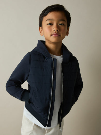 Reiss 3-9 yrs Interlock Hybrid Hooded Puffer Jacket in Navy