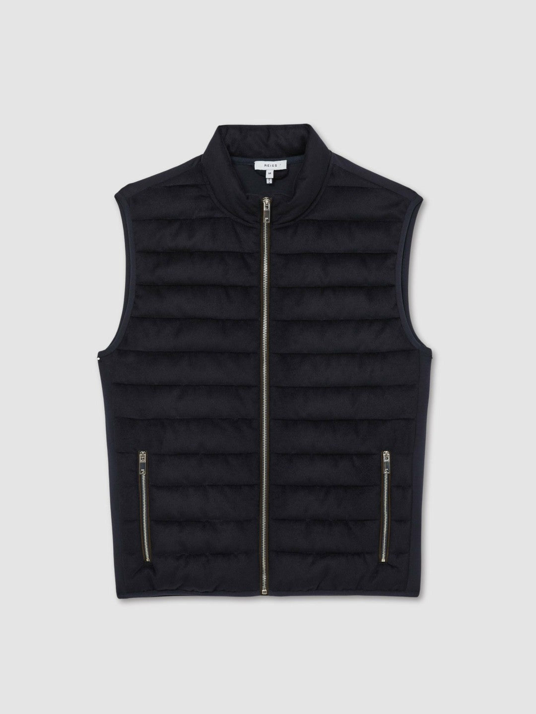 Reiss Brushed Jersey Quilted Gilet in Navy