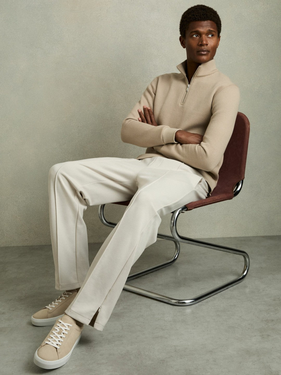 Reiss Nubuck Leather Low-Top Trainers in Ecru