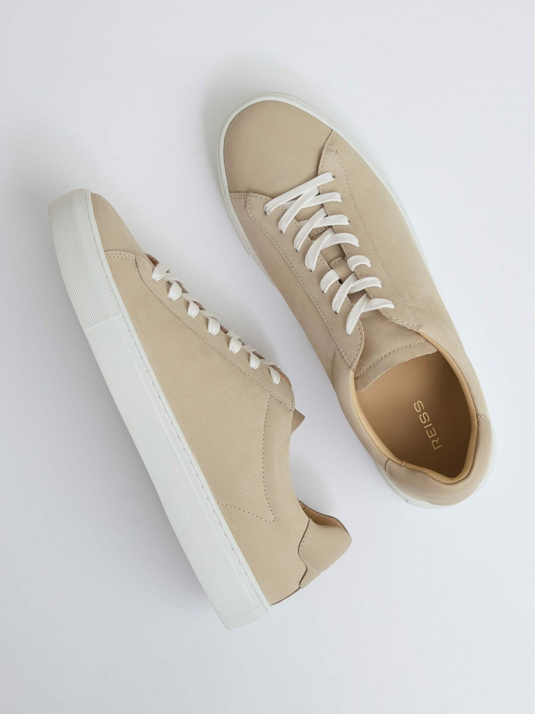 Reiss Nubuck Leather Low-Top Trainers in Ecru