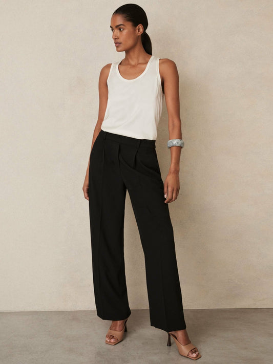 Reiss Elasticated-Waist Wide-Leg Twill Trousers in Black