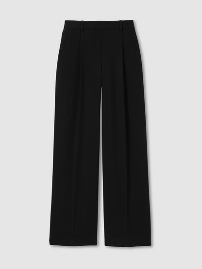 Reiss Petite Elasticated-Waist Wide-Leg Twill Trousers in Black