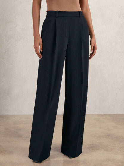 Reiss Petite Elasticated-Waist Wide-Leg Twill Trousers in Navy