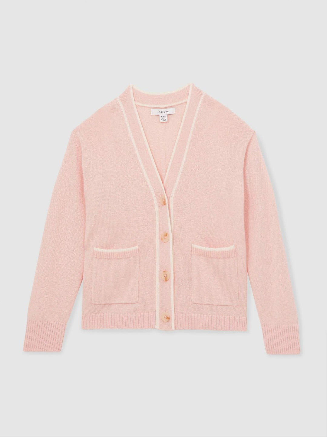 Reiss 4-9 yrs Wool-Blend Stripe-Detail Cardigan With Cashmere in Pink