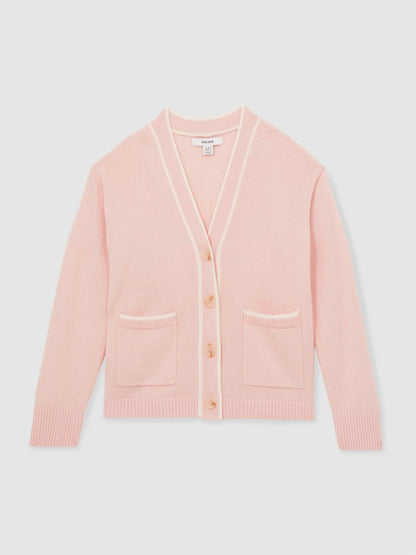 Reiss 4-9 yrs Wool-Blend Stripe-Detail Cardigan With Cashmere in Pink