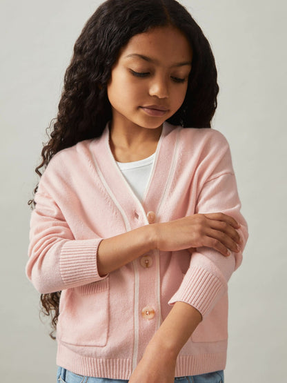 Reiss 4-9 yrs Wool-Blend Stripe-Detail Cardigan With Cashmere in Pink