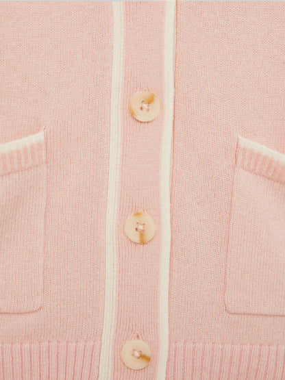 Reiss 4-9 yrs Wool-Blend Stripe-Detail Cardigan With Cashmere in Pink