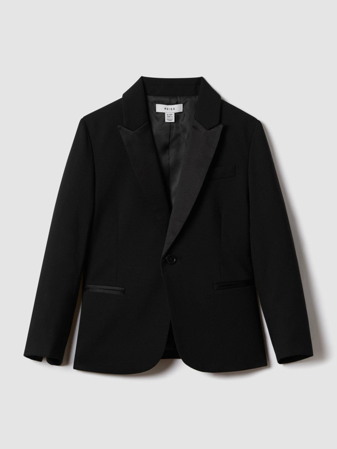 Reiss 9-13 yrs Tuxedo Satin Single Breasted Blazer in Black