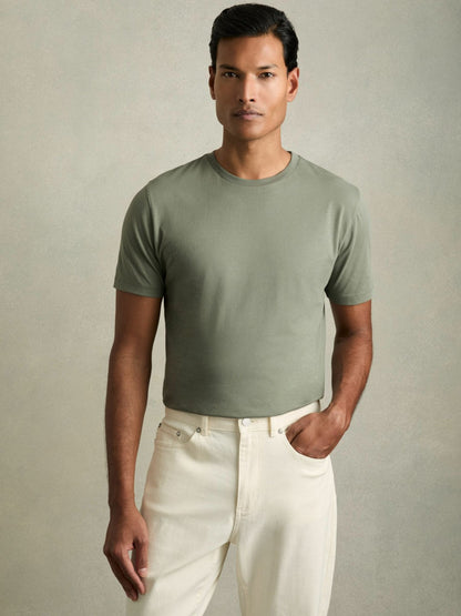 Reiss Cotton Crew Neck T-Shirt in Dark Sage