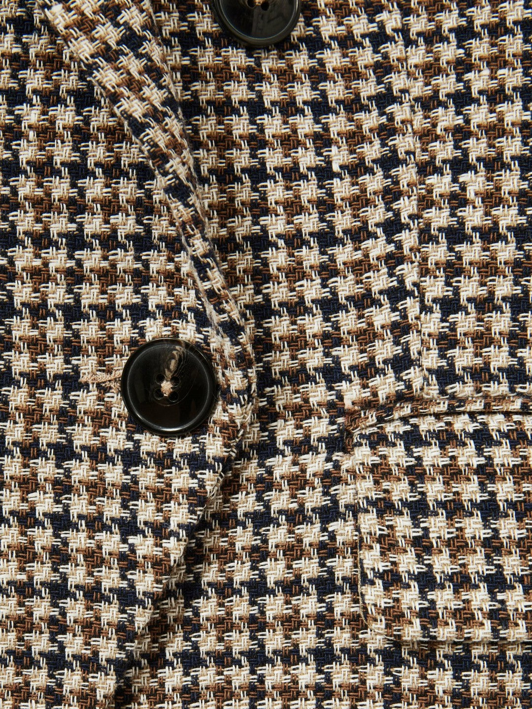 Reiss Petite Cotton-Linen Double-Breasted Houndstooth-Check Blazer in Navy Neutral Check