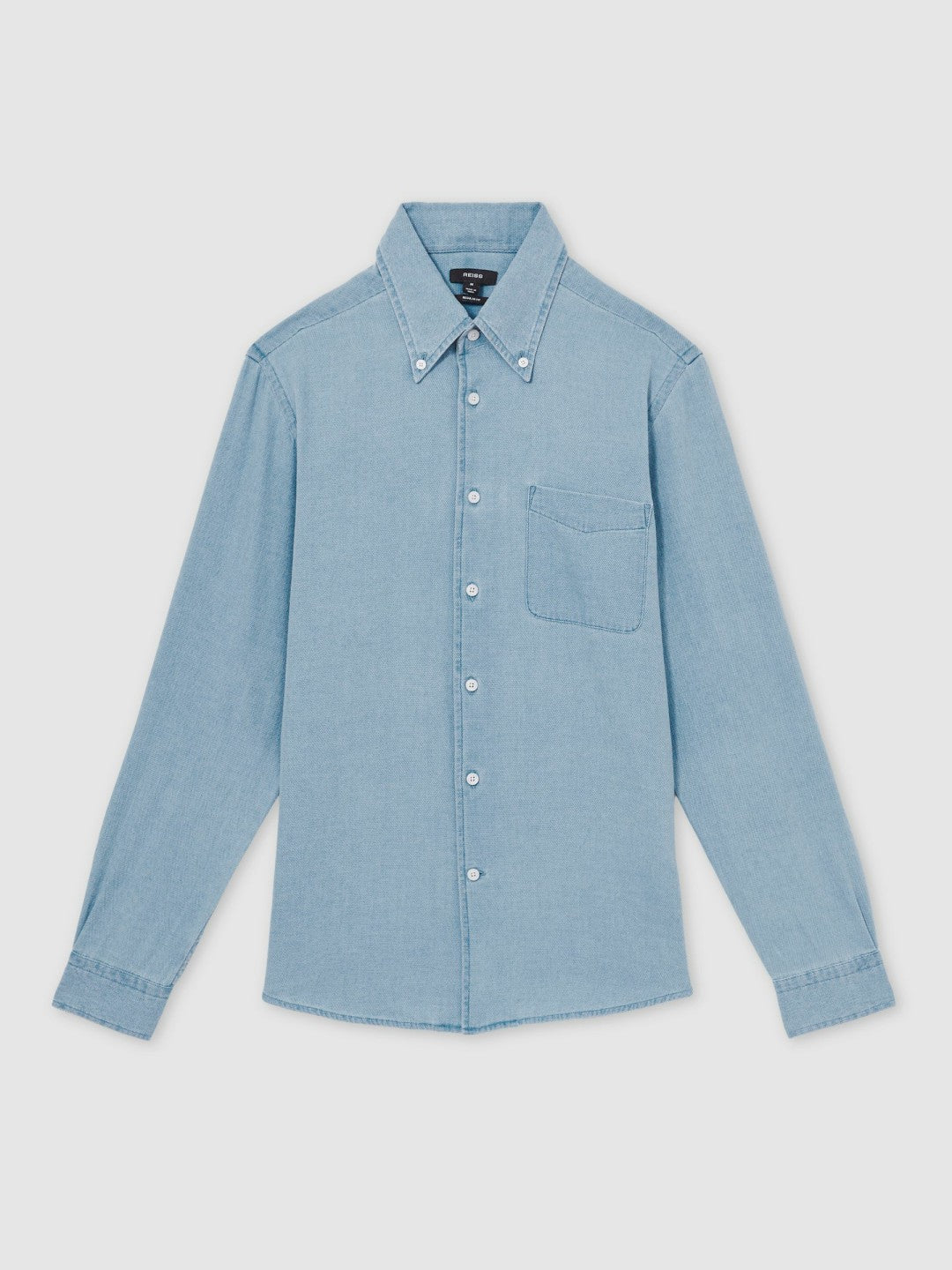 Reiss Cotton-Piqué Button-Down Chambray Shirt in Washed Blue