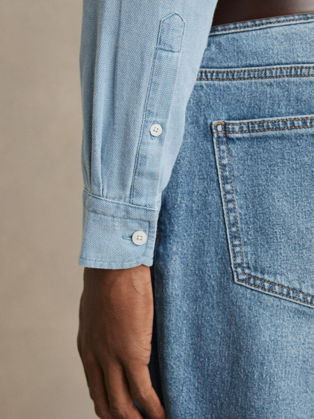 Reiss Cotton-Piqué Button-Down Chambray Shirt in Washed Blue