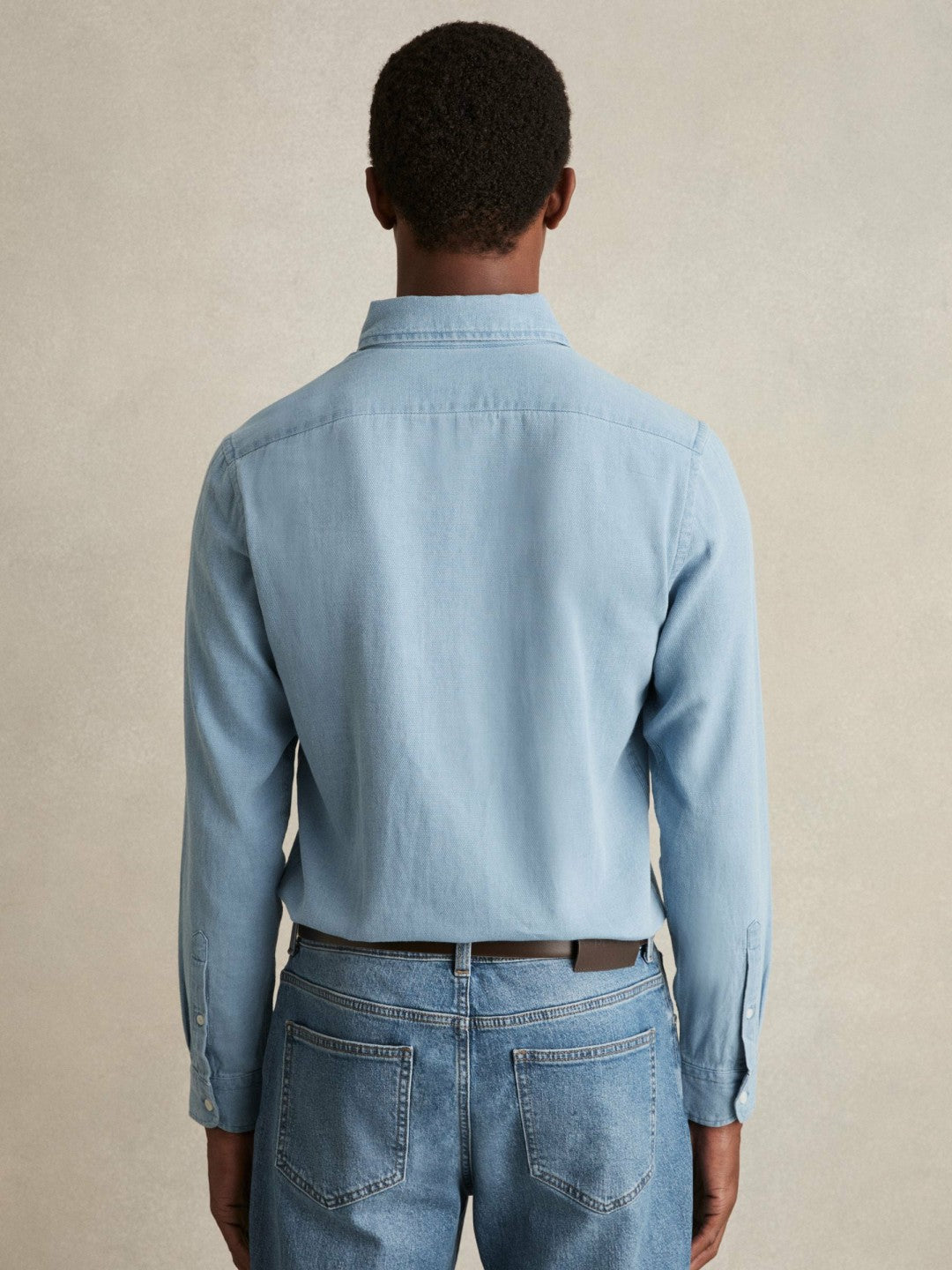 Reiss Cotton-Piqué Button-Down Chambray Shirt in Washed Blue