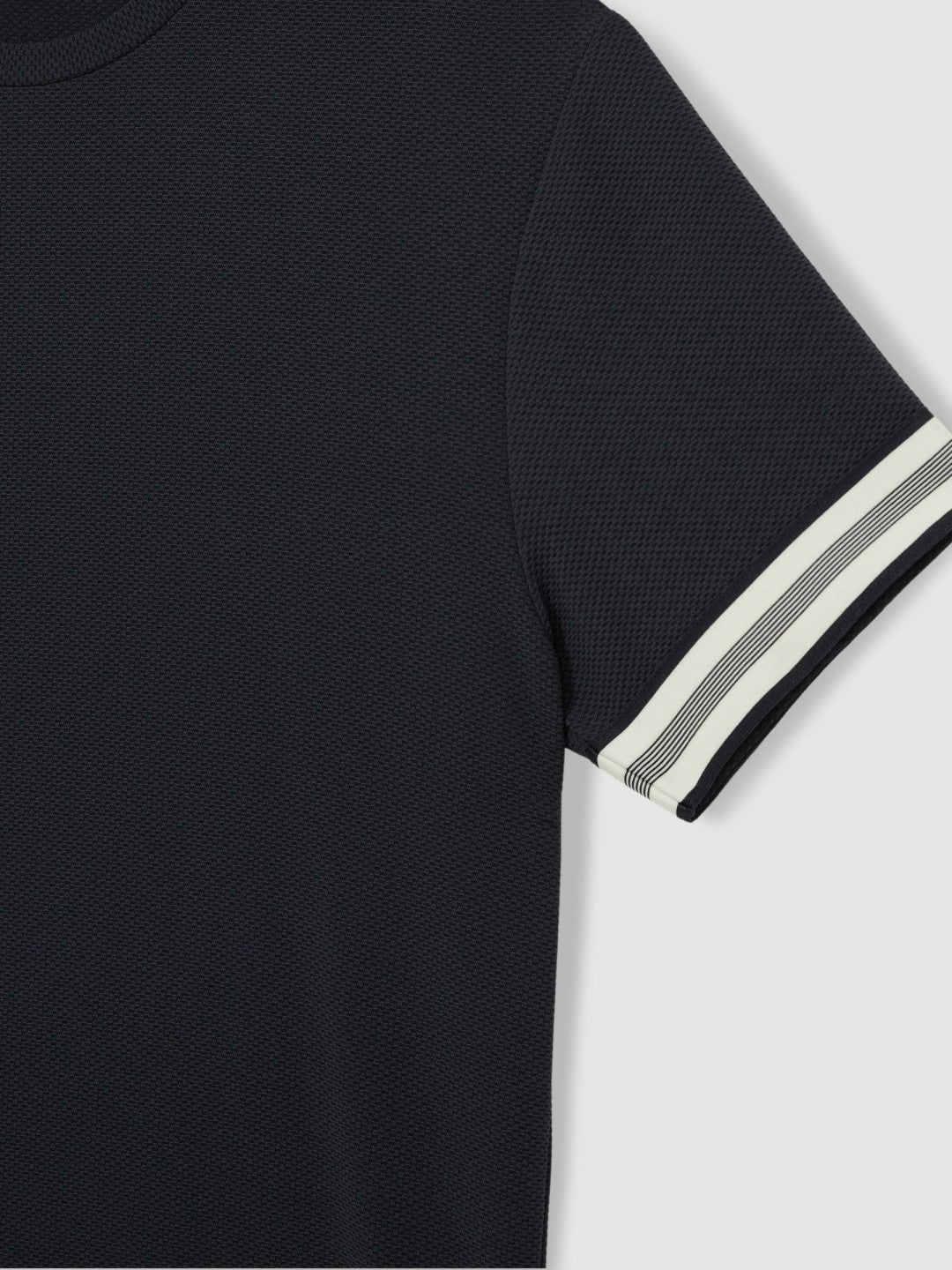 Reiss Tape-Cuff Textured T-Shirt in Navy
