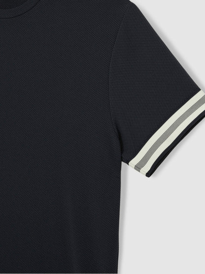 Reiss Tape-Cuff Textured T-Shirt in Navy