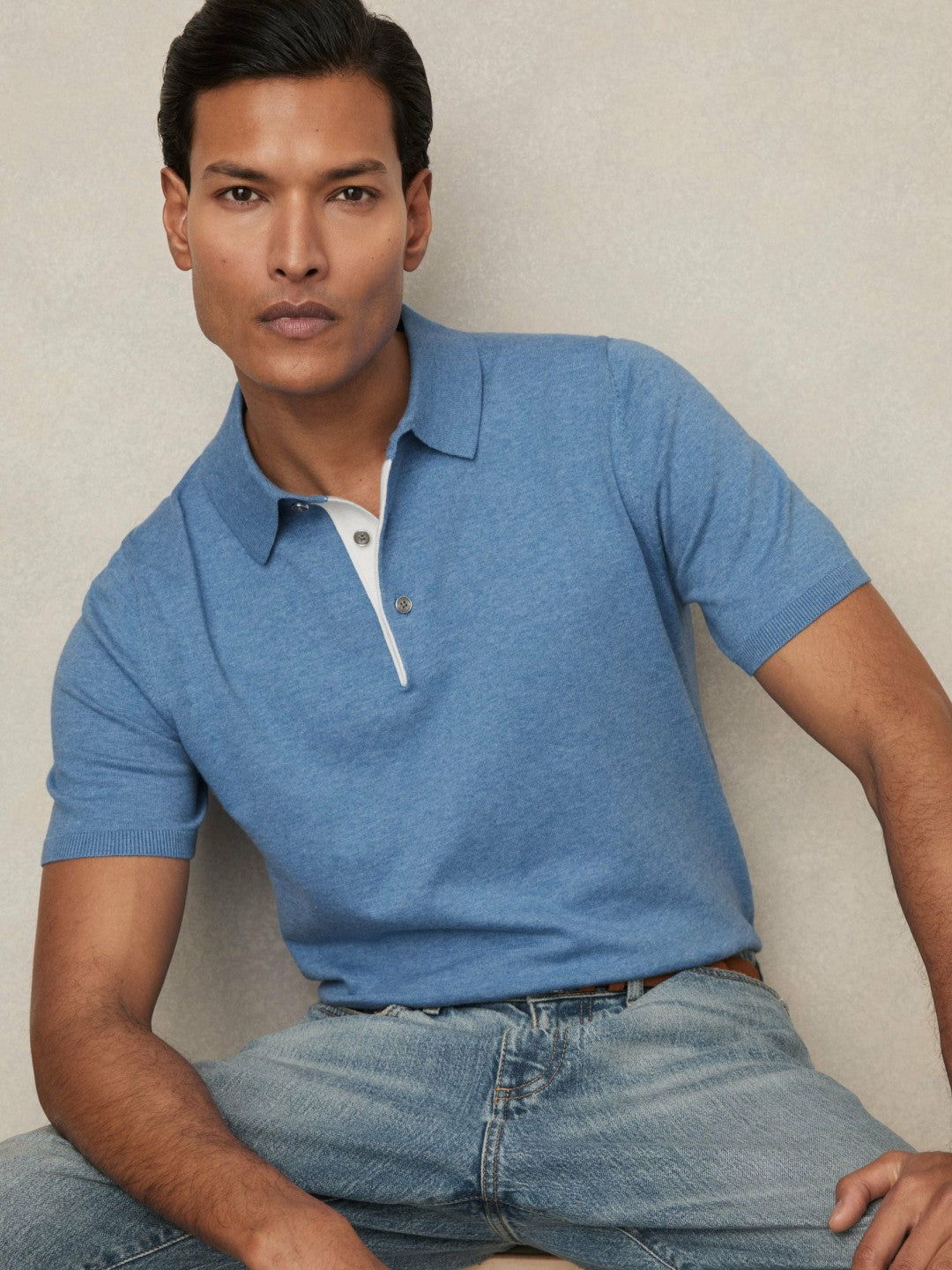Reiss Contrast-Placket Polo Shirt With Cotton in Blue