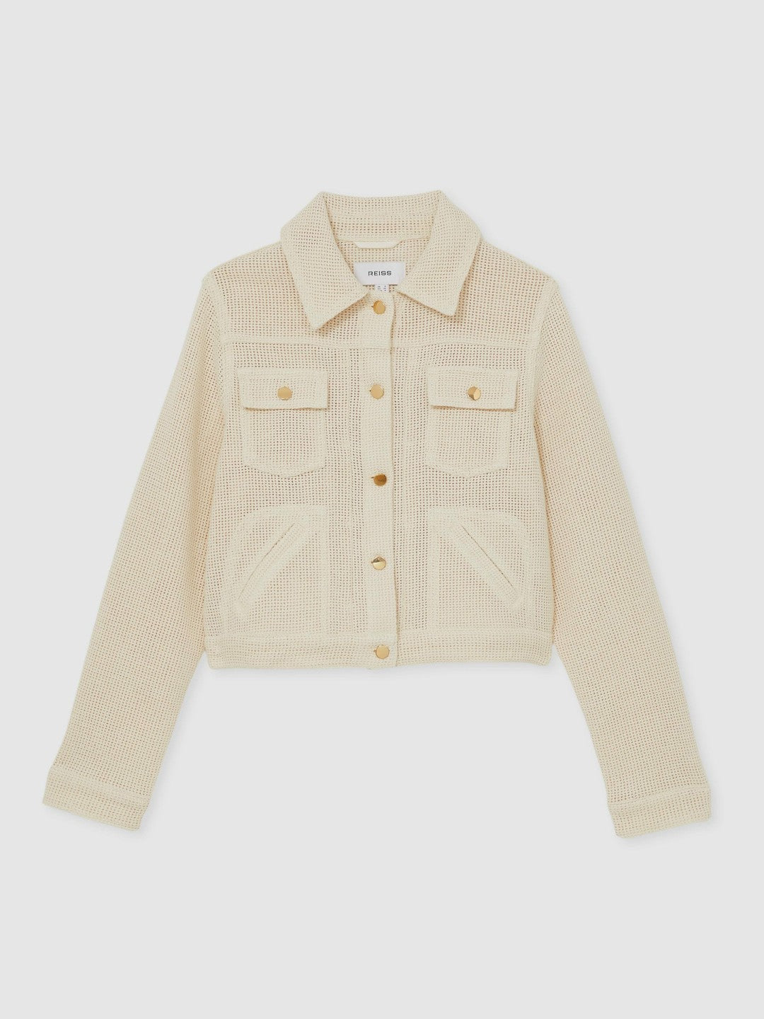 Reiss Cotton-Blend Textured Trucker Jacket in Neutral