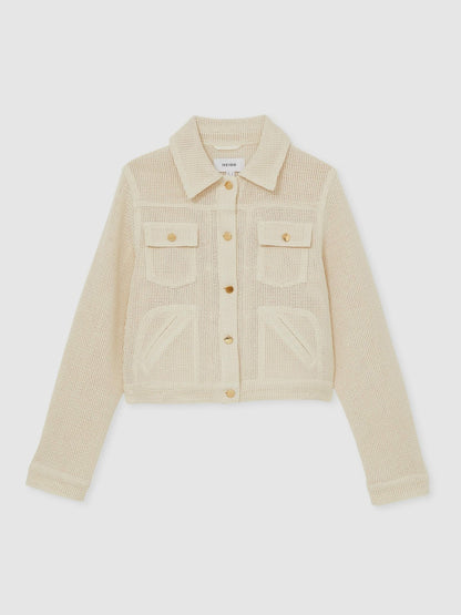 Reiss Cotton-Blend Textured Trucker Jacket in Neutral