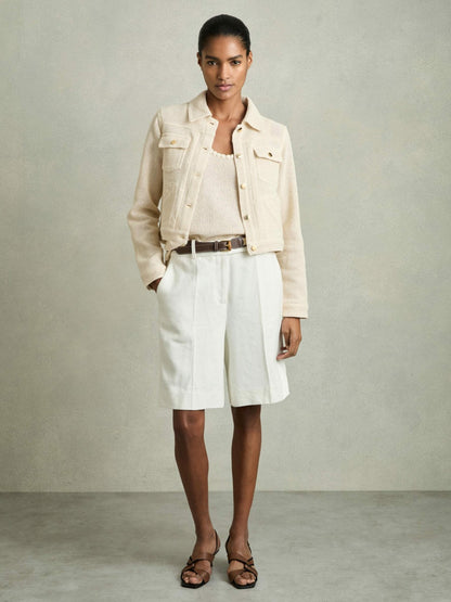 Reiss Cotton-Blend Textured Trucker Jacket in Neutral