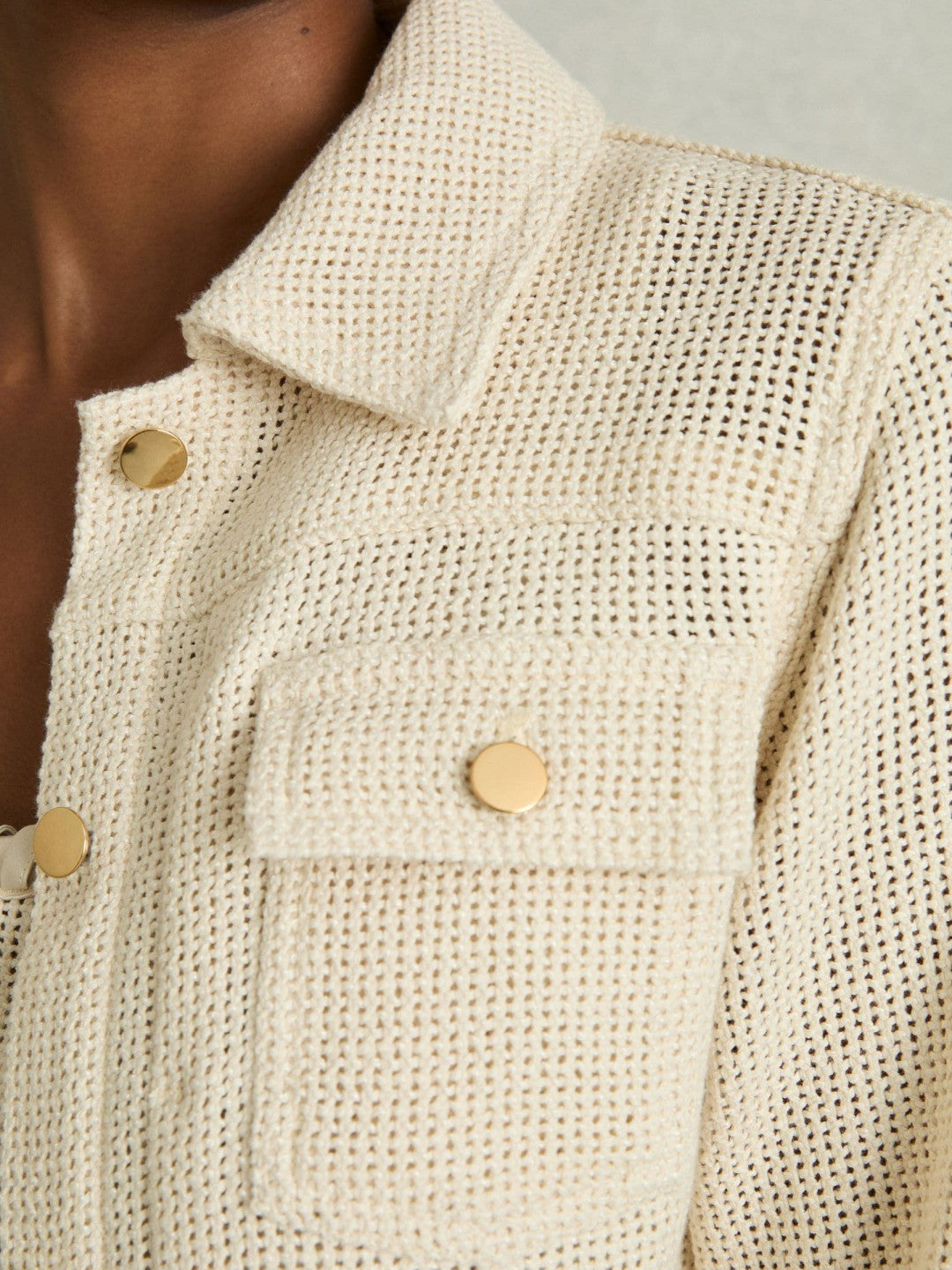 Reiss Cotton-Blend Textured Trucker Jacket in Neutral