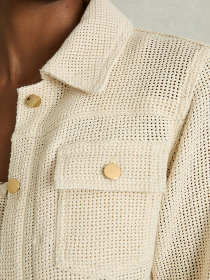 Reiss Cotton-Blend Textured Trucker Jacket in Neutral