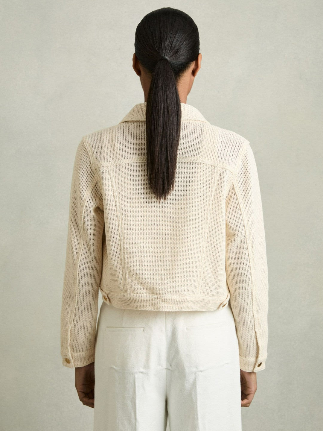 Reiss Cotton-Blend Textured Trucker Jacket in Neutral