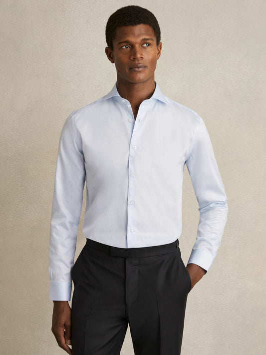 Reiss Regular Fit Cotton-Twill Two-Fold Shirt Slim-Fit in Soft Blue