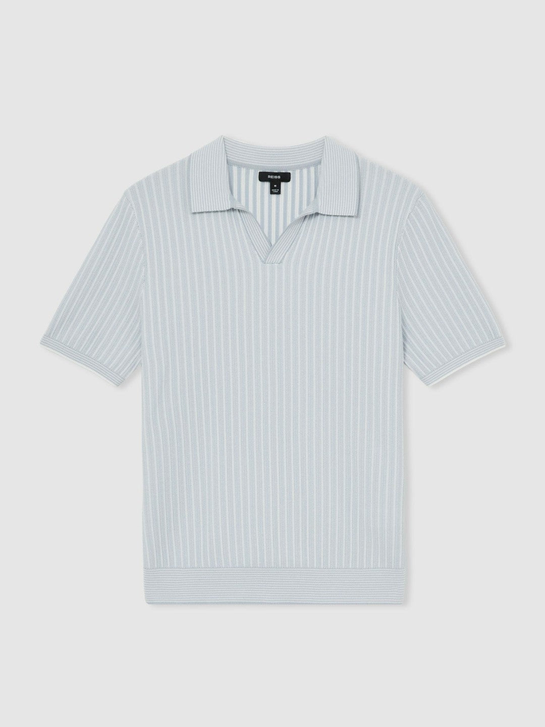 Reiss Open-Collar Textured Polo Shirt in Soft Blue/White