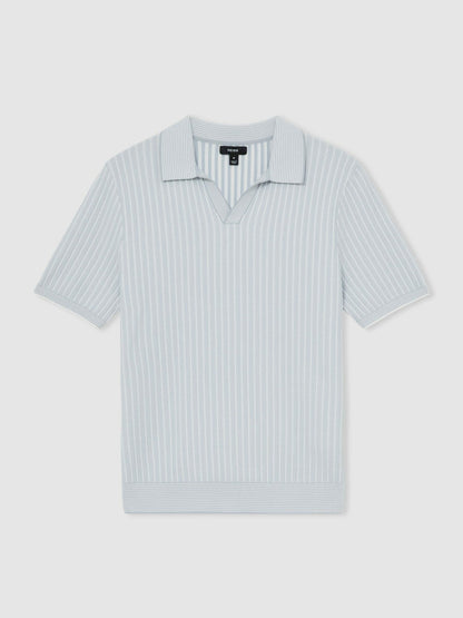 Reiss Open-Collar Textured Polo Shirt in Soft Blue/White
