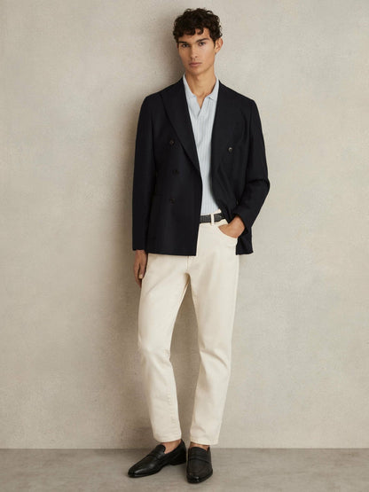 Reiss Open-Collar Textured Polo Shirt in Soft Blue/White