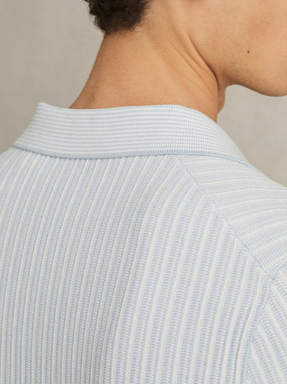 Reiss Open-Collar Textured Polo Shirt in Soft Blue/White