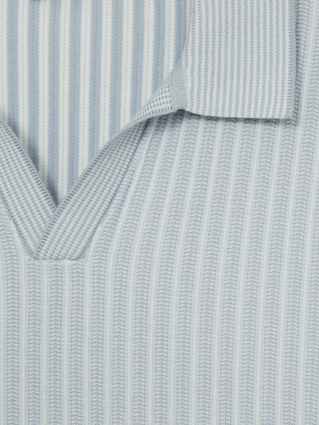 Reiss Open-Collar Textured Polo Shirt in Soft Blue/White