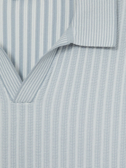 Reiss Open-Collar Textured Polo Shirt in Soft Blue/White