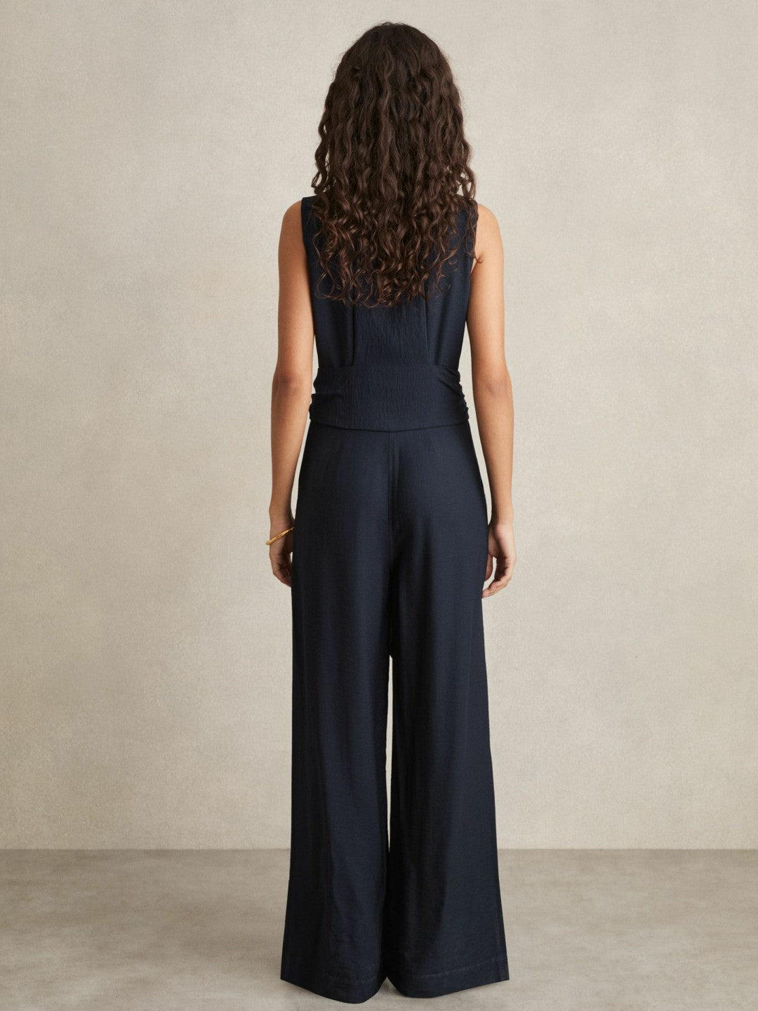 Reiss Wide-Leg Belted Jumpsuit in Navy