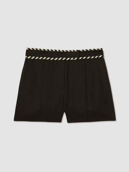 Reiss Linen Whipstitch Shorts in Black