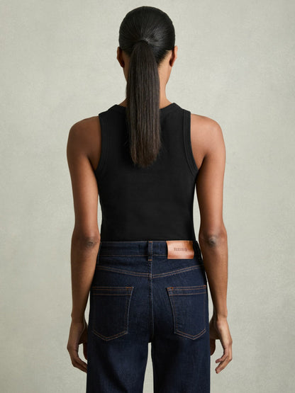 Reiss Stretch-Cotton Racerback Vest in Black