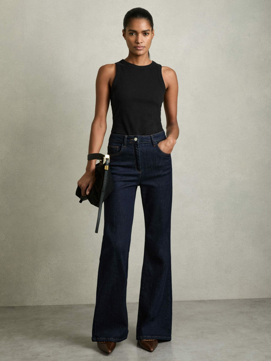 Reiss Stretch-Cotton Racerback Vest in Black