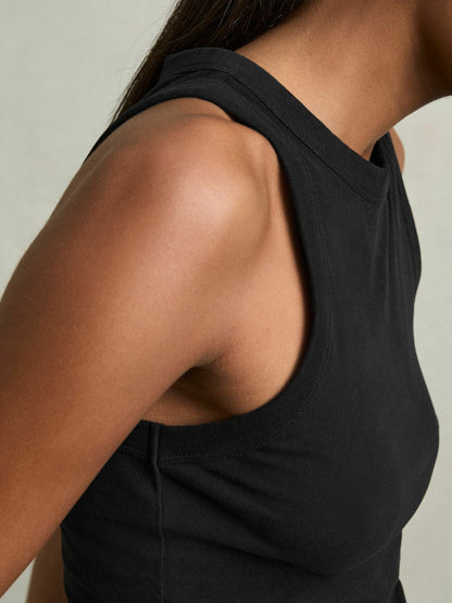 Reiss Stretch-Cotton Racerback Vest in Black