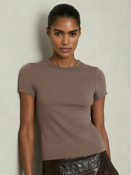 Reiss Stretch-Cotton Crew-Neck T-Shirt in Mink