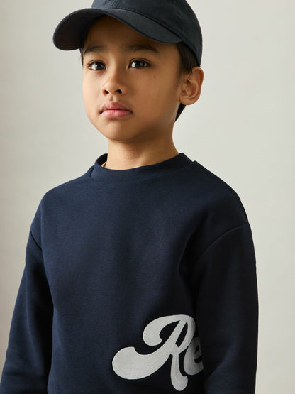 Reiss 3-9 yrs Cotton-Blend Logo Script Sweatshirt in Navy