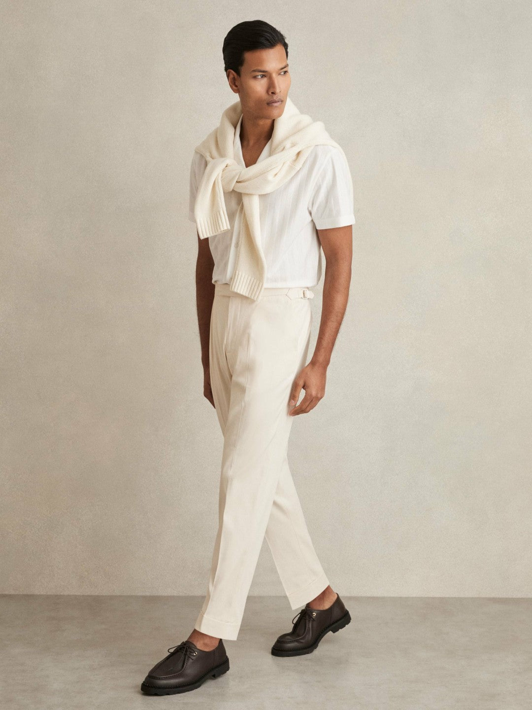 Reiss Cotton-Blend Tapered Trousers in Stone