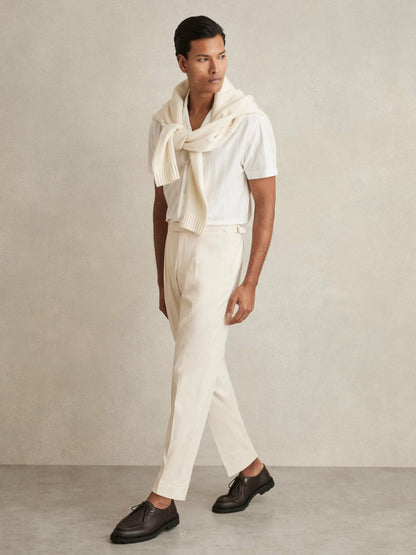 Reiss Cotton-Blend Tapered Trousers in Stone