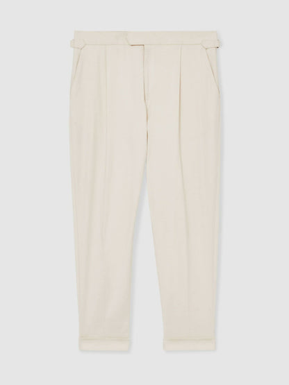 Reiss Cotton-Blend Tapered Trousers in Stone