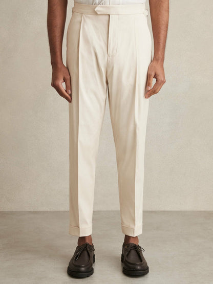 Reiss Cotton-Blend Tapered Trousers in Stone